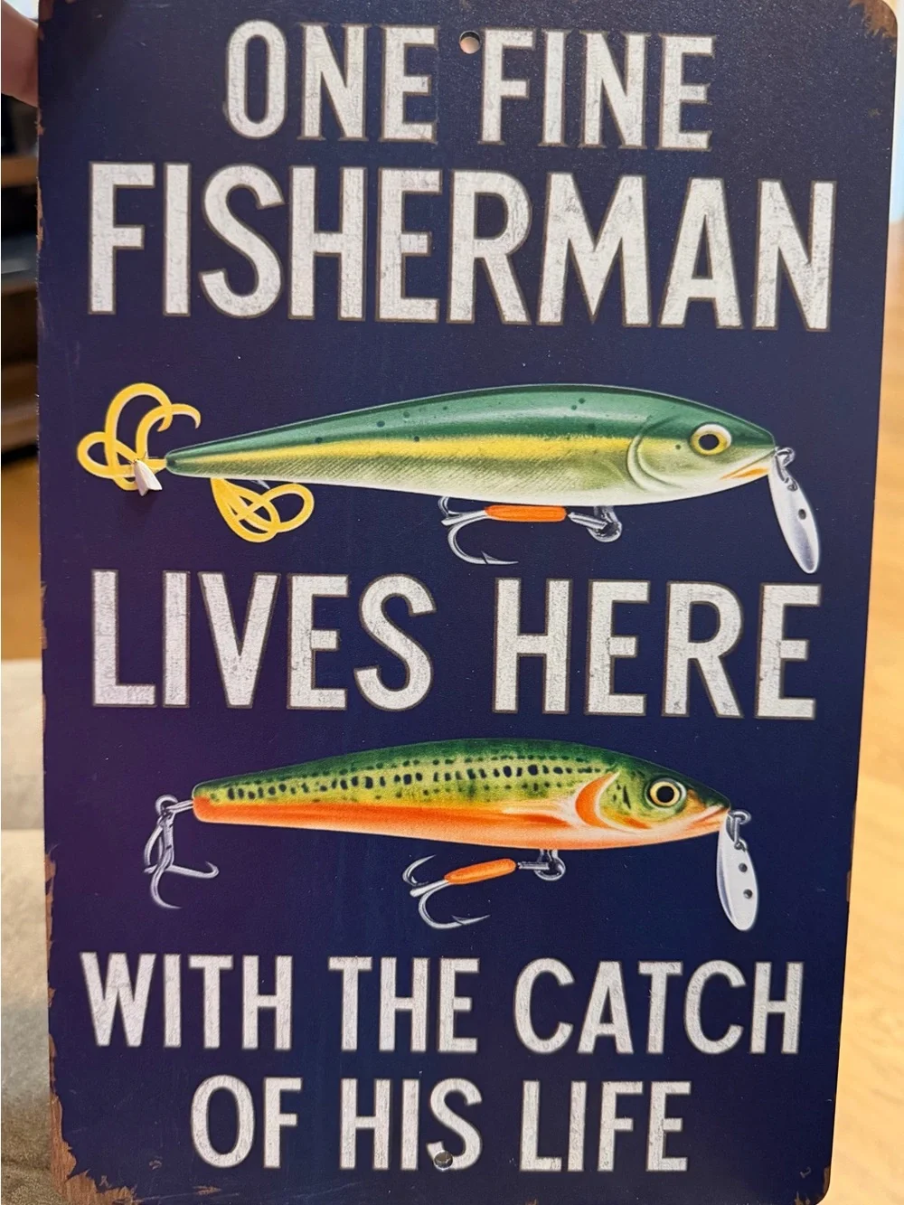 One Fine Fisherman Wall Sign - Navy with Green and Orange Fish -New